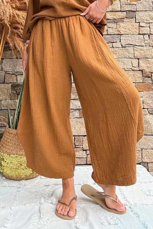 Annie Cushion Cotton Barrel Culotte Pant Hazelnut